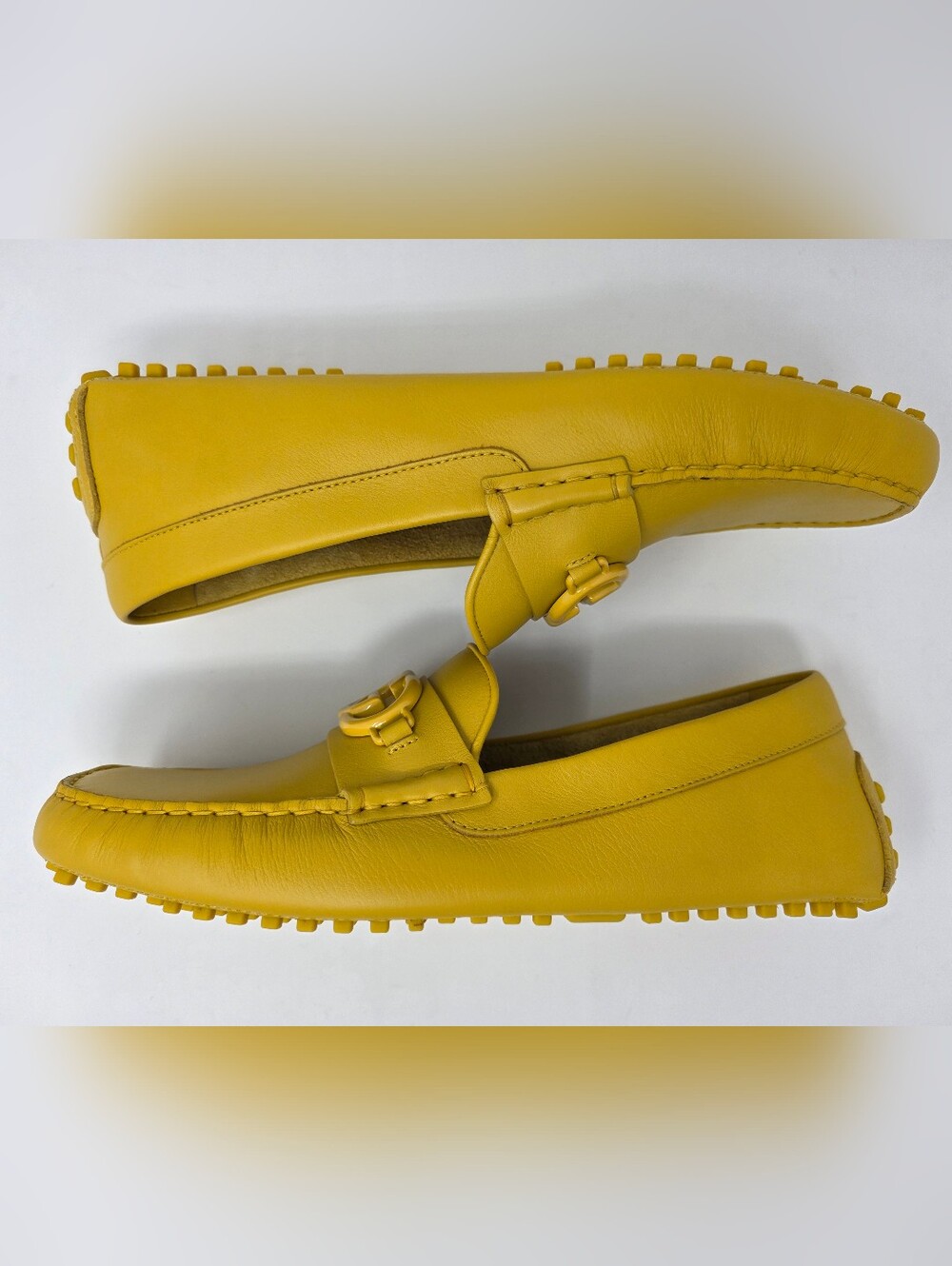 Gucci G 9 42 Mustard Yellow Tonal Driving Shoes Loafers Moccasin Slipond Driver - Picture 8 of 12